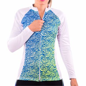 Camisa de Ciclismo Montop Manga Longa DX3 - Feminina - Branco / Verde / Azul