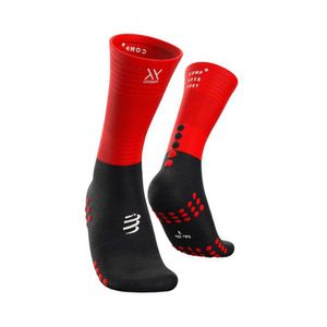 Meia de Compressão Compressport MID OXYGEN - Preta / Vermelha