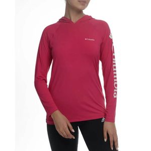 Camiseta Columbia Aurora Manga Longa Com Capuz Feminina -Vermelho