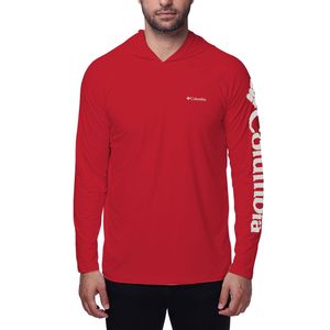 Camiseta Columbia Aurora Manga Longa Com Capuz Masculina - Vermelho